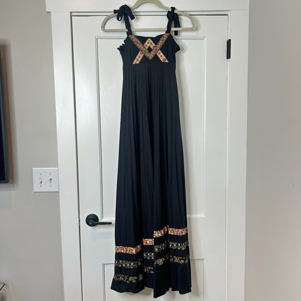 Vintage Young Edwardian by Arpeja Black Prairie Patchwork Maxi Dress 7 XS Small